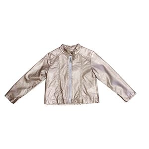 Little Lass Pink Chrome Faux Leather Studded Spring Bomber Jacket, Size …